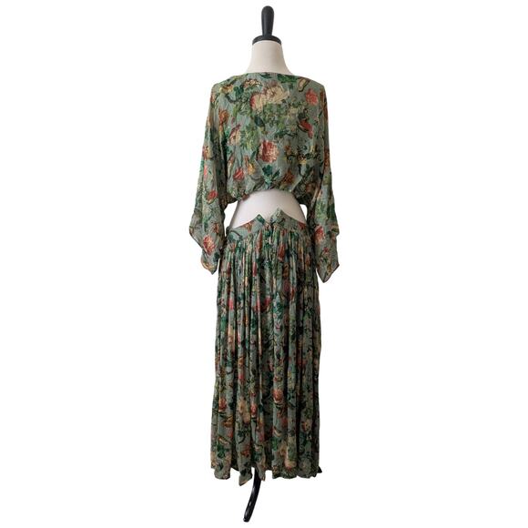 Basanti Kapde Aur Koffee Two-Piece Chinon Green Floral L/XL - Picture 4 of 16